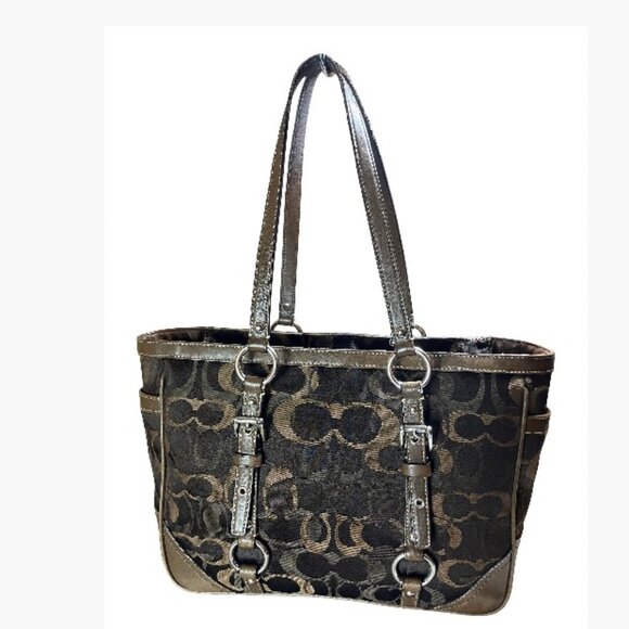 Coach Gallery Optic Signature Tote Bag Vintage Chocolate Monogram Canvas EUC - Picture 16 of 16